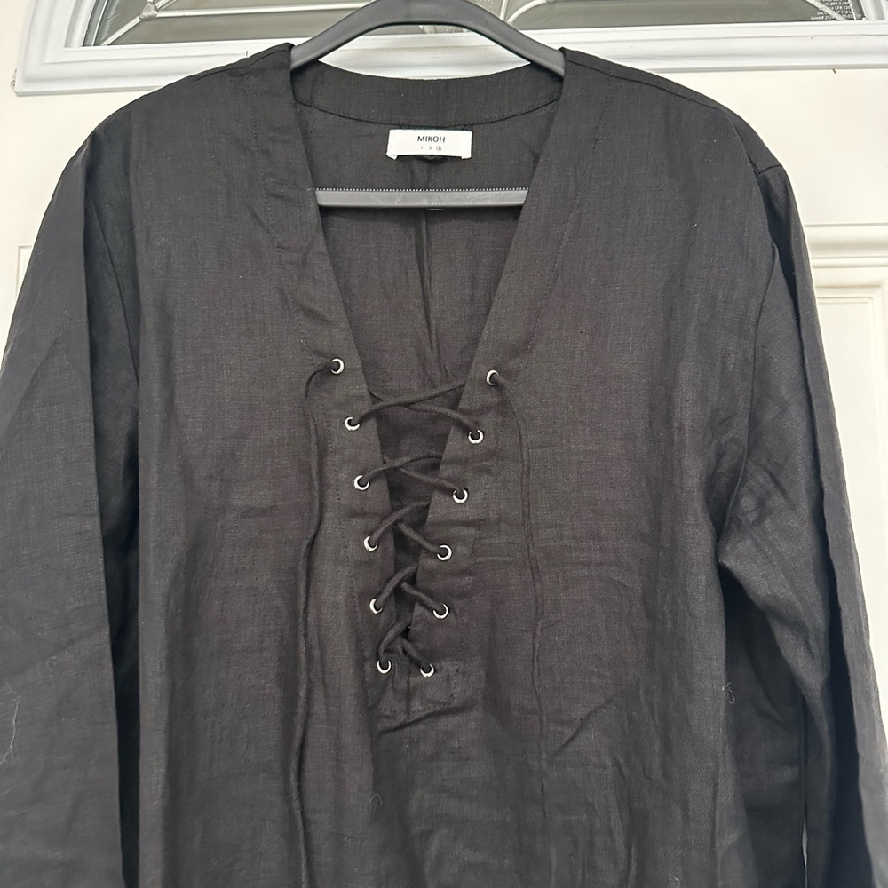 Mikoh Charcoal Lace-Up V-Neck Blouse